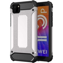 Case World Huawei Y5P Kapak Çift Katmanlı Zırh Tank Kılıf Gri