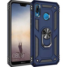 Case World Huawei Y7 2019 Kapak Military Yüzüklü Stantlı Panzer Tank Kılıf Lacivert