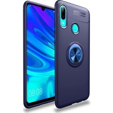 Case World Huawei Y7 Prime 2019 Kılıf Renkli Yüzüklü Manyetik Silikon Kapak Mavi