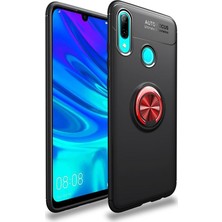 Case World Huawei Y7 Prime 2019 Kılıf Renkli Yüzüklü Manyetik Silikon Kapak Siyah - Kırmızı