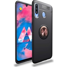 Case World Samsung Galaxy A20S Kılıf Renkli Yüzüklü Manyetik Silikon Kapak Siyah - Rose Gold