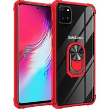 Case World Samsung Galaxy A81 Kapak Şeffaf Yüzüklü Kenar Korumalı Standlı Kılıf Kırmızı