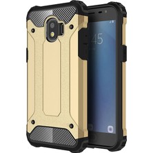 Case World Samsung Galaxy J2 Pro 2018 Kapak Çift Katmanlı Zırh Tank Kılıf Gold