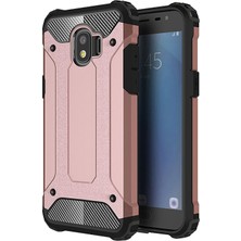Case World Samsung Galaxy J4 Kapak Çift Katmanlı Zırh Tank Kılıf Rose Gold