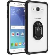 Case World Samsung Galaxy J7 Core Kapak Şeffaf Yüzüklü Kenar Korumalı Standlı Kılıf Siyah
