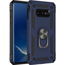 Case World Samsung Galaxy S10e Kapak Military Yüzüklü Stantlı Panzer Tank Kılıf Lacivert
