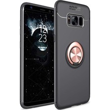 Case World Samsung Galaxy S8 Kılıf Renkli Yüzüklü Manyetik Silikon Kapak Siyah - Rose Gold
