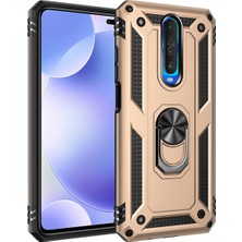 Case World Xiaomi K30 Kapak Military Yüzüklü Stantlı Panzer Tank Kılıf Gold