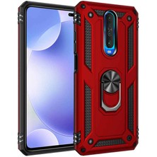 Case World Xiaomi K30 Kapak Military Yüzüklü Stantlı Panzer Tank Kılıf Kırmızı