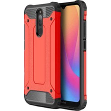 Case World Xiaomi Redmi 8 Kapak Çift Katmanlı Zırh Tank Kılıf Kırmızı