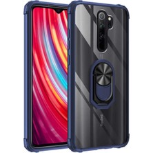 Case World Xiaomi Redmi Note 8 Kapak Şeffaf Yüzüklü Kenar Korumalı Standlı Kılıf Lacivert