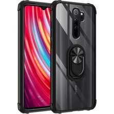 Case World Xiaomi Redmi Note 8 Kapak Şeffaf Yüzüklü Kenar Korumalı Standlı Kılıf Siyah