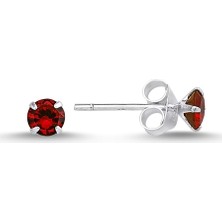 Gümüş Takı Dünyası 4mm Yuvarlak Garnet Zirkon Tektaş Gümüş Küpe