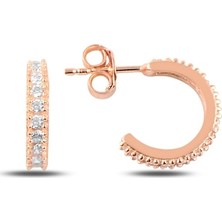 Gümüş Takı Dünyası Rose Kaplama 8,5mm Tek Sıra Zirkon Taşlı Tamtur Gümüş Küpe