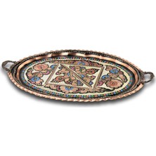 Sonay Bakırcılık 1 mm Kalın Gül Çiçek Oval Bakır Tepsi