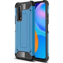 Case 4U Huawei P Smart 2021 Kılıf Military Armor Çift Katmanlı Crash Silikon Kılıf Mavi