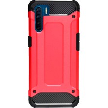 Case 4U Oppo A91 Kılıf Military Armor Çift Katmanlı Crash Silikon Kılıf Kırmızı