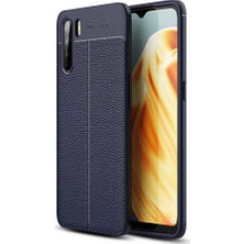 Case 4U Oppo A91 Kılıf Rugan Armor Deri Görünümlü Yüksek Kalite Silikon Niss Lacivert