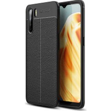 Case 4U Oppo A91 Kılıf Rugan Armor Deri Görünümlü Yüksek Kalite Silikon Niss Siyah