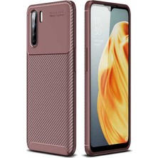 Case 4U Oppo A91 Kılıf Rugged Armor Karbon Desenli Lüx Negro Silikon Arka Kapak Kahverengi