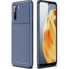 Case 4U Oppo A91 Kılıf Rugged Armor Karbon Desenli Lüx Negro Silikon Arka Kapak Lacivert