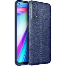 Case 4U Oppo Realme 7 Kılıf Rugan Armor Deri Görünümlü Yüksek Kalite Silikon Niss Lacivert