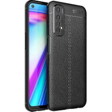 Case 4U Oppo Realme 7 Kılıf Rugan Armor Deri Görünümlü Yüksek Kalite Silikon Niss Siyah