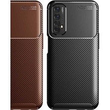 Case 4U Oppo Realme 7 Kılıf Rugged Armor Karbon Desenli Lüx Negro Silikon Arka Kapak Siyah