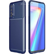 Case 4U Oppo Realme 7 Kılıf Rugged Armor Karbon Desenli Lüx Negro Silikon Arka Kapak Lacivert