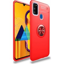 Case 4U Samsung Galaxy M21 Uyumlu Kılıf Autofocus Shockprof Ravel Yüzüklü Standlı Slikon Kapak Kırmızı