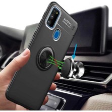 Case 4U Samsung Galaxy M21 Kılıf Autofocus Shockprof Ravel Yüzüklü Standlı Slikon Kapak Siyah