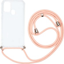 Case 4U Samsung Galaxy M31 Kılıf Boyuna Askılı İpli Silikon Arka Kapak X-Rop Rose Gold