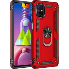 Case 4U Samsung Galaxy M51 Kılıf Çift Katmanlı Yüzüklü Manyetik Vega Kapak Kırmızı