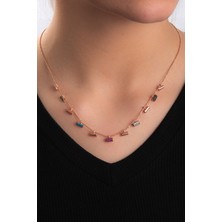 Hiç Gümüş Renkli Zirkon Taşlı Rose Altın Kaplama Kadın Gümüş Kolye 925 Ayar