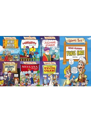 Eğlenceli Tarih 7 Kitap Set (Piri Reis-Barbaros-Mimar Sinan-Mehmet Akif-Mevlana-Evliya Çelebi-Yunus Emre)