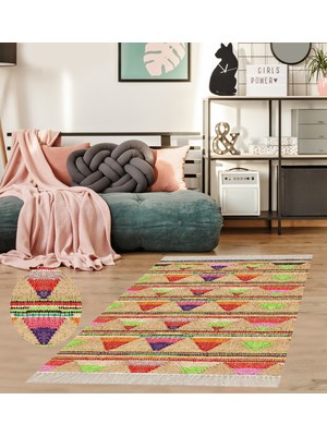 Bona Fortuna Kilim Desenli Etnik Dijital Baskı Yıkanabilir Kaymaz Taban Modern Salon Halı ve Yolluk