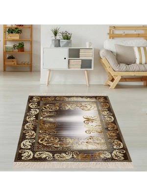 Bona Fortuna Şal Desenli Gold Dijital Baskı Yıkanabilir Kaymaz Taban Modern Salon Halısı ve Yolluk