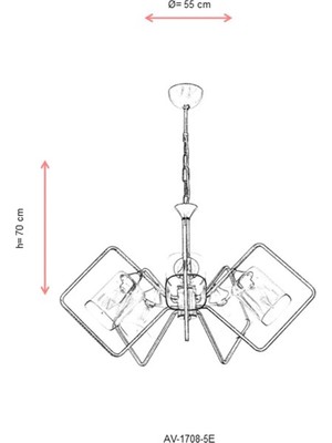 AVONNI AV-60103-5E Eskitme Kaplama Modern Avize E14 Metal Cam 55cm