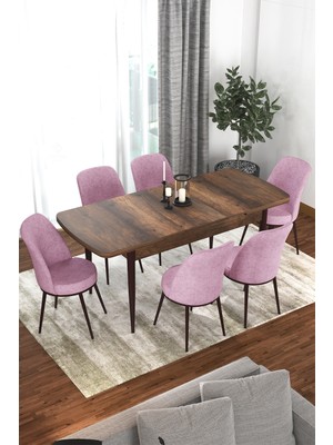 Canisa Concept Via Serisi Açılabilir Barok Ahşap Desenli Mutfak Masası Takımı, Yemek Masası+6 Adet Sandalye