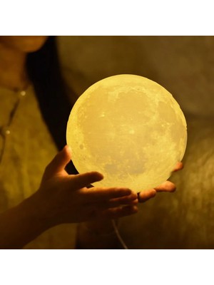 Orijinaldükkan 2 Renkli Ay Gece Lambası 15 cm Pilli Led Işıklı Moonlight Aydınlatma