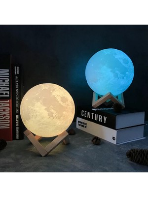 Orijinaldükkan 2 Renkli Ay Gece Lambası 15 cm Pilli Led Işıklı Moonlight Aydınlatma