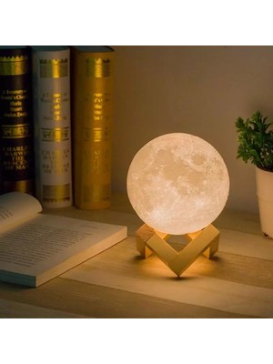 Orijinaldükkan 2 Renkli Ay Gece Lambası 15 cm Pilli Led Işıklı Moonlight Aydınlatma