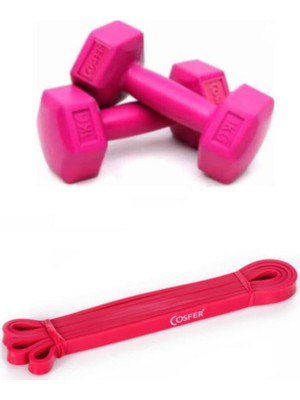 Cosfer Pilates Egzersiz Seti ( 1 kg *2 Adet Dambıl, 13MM Latex Direnç Bandı Güç Bandı)