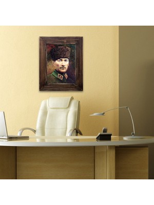 Plustablo Atatürk Portresi Ahşap Çerçeveli Kanvas Tablo