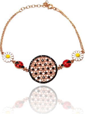 Midyat Nurtaş Gümüş Papatya ve Uğur Böceği Rose Gümüş Bileklik