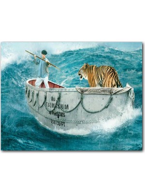 Cakatablo Ahşap Tablo Pi'nin Yaşamı Sandal ve Dev Dalgalar