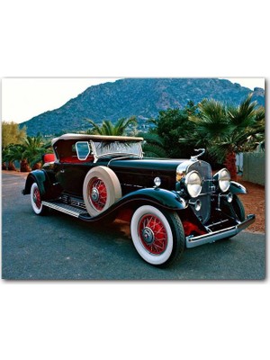 Cakatablo Ahşap Tablo Siyah Cadillac Antika Araba