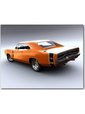 Cakatablo Ahşap Tablo Turuncu Dodge Charger RT