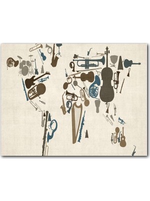 CakatabloAhşap Tablo Enstrümanlardan Oluşan Dünya Haritası