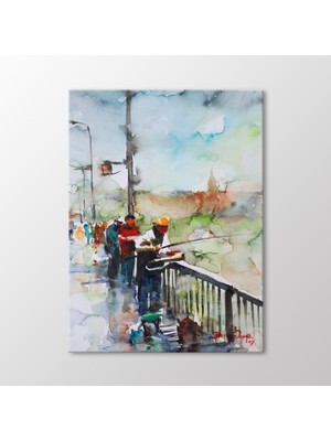 Arty Tablo Suluboya Köprüde Balık Tutanlar Tablo